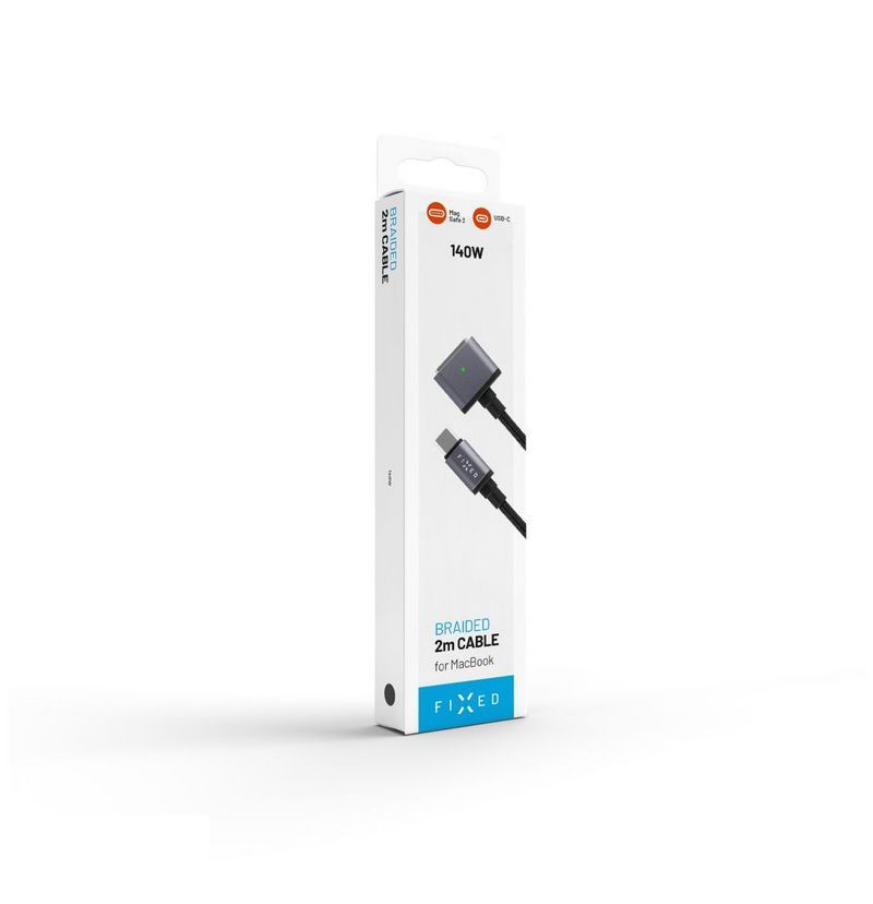 FIXED USB-C/MagSafe 3 töltőkábel, max 140W (28V/5A), textil kábelfonat, 2m, sötétszürke FIXED USB-C/MagSafe 3 töltőkábel, max 140W (28V/5A), textil kábelfonat, 2m, sötétszürke