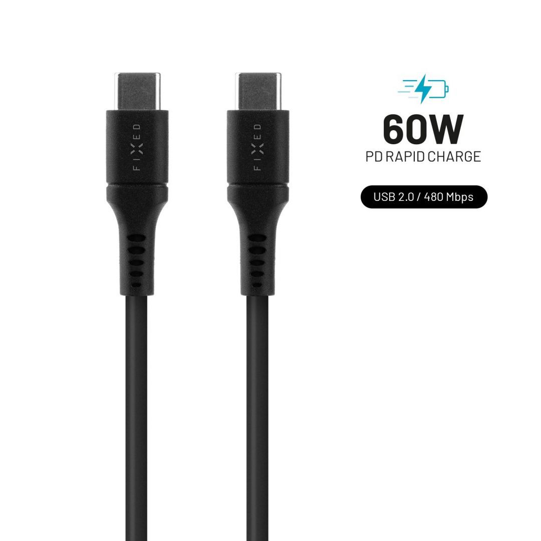 FIXED Liquid Silicone Cable USB-C/USB-C, 0,5m, 60W, black FIXED Liquid Silicone Cable USB-C/USB-C, 0,5m, 60W, black