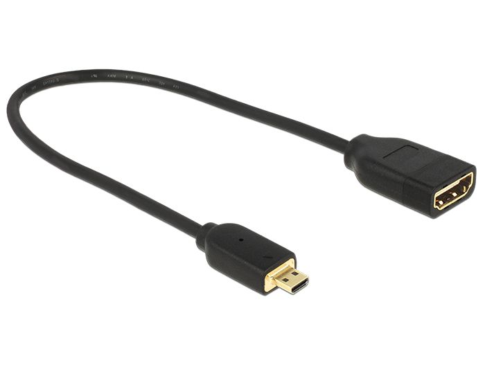 DeLock HDMI-micro D male to HDMI-A female kábel 3D 4K 20cm Black DeLock HDMI-micro D male to HDMI-A female kábel 3D 4K 20cm Black