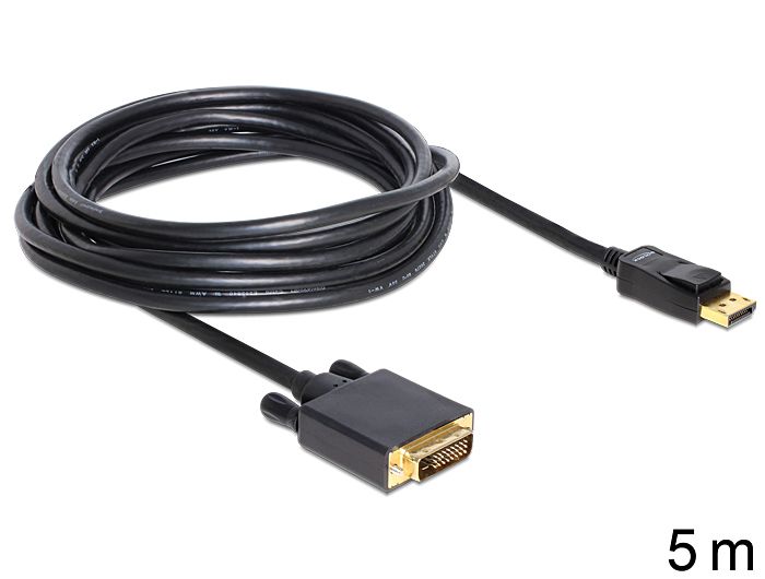 DeLock Displayport 1.2 male to DVI-D (24+1 Dual Link) male 5m Black DeLock Displayport 1.2 male to DVI-D (24+1 Dual Link) male 5m Black