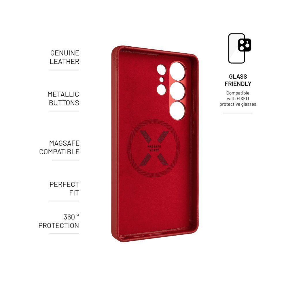 FIXED MagLeather valódi bőr telefontok Samsung Galaxy S25 Ultra készülékhez, piros