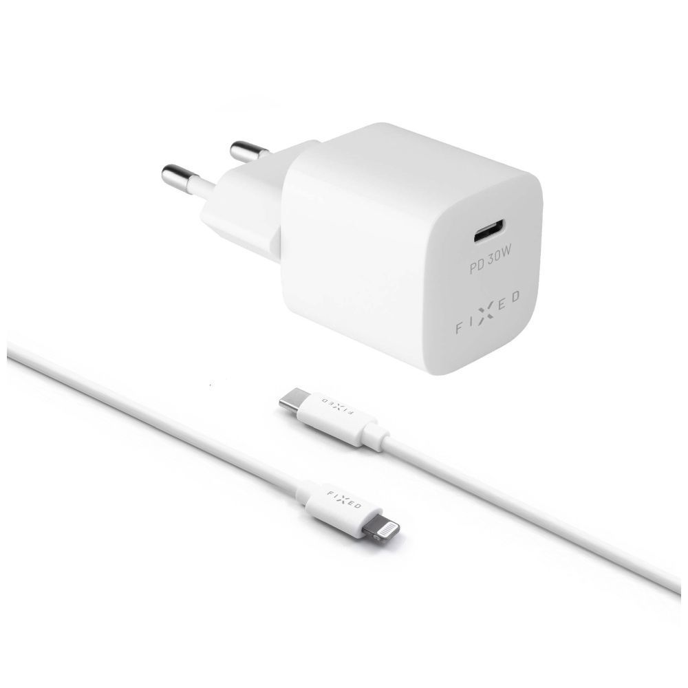 FIXED Mini USB-C Travel Charger 30W + USB-C/Lightning Cable, white FIXED Mini USB-C Travel Charger 30W + USB-C/Lightning Cable, white