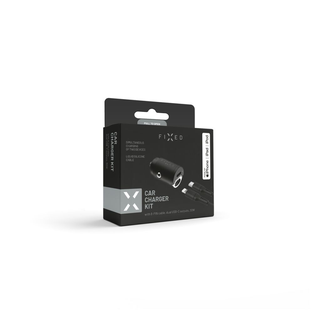 FIXED Dual USB-C Car Charger 30W + USB-C/Lightning Cable Black FIXED Dual USB-C Car Charger 30W + USB-C/Lightning Cable Black