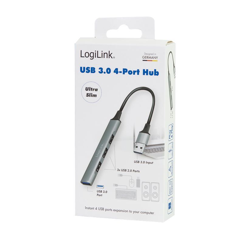 Logilink USB 3.0 4-port slim hub with aluminum casing Grey Logilink USB 3.0 4-port slim hub with aluminum casing Grey