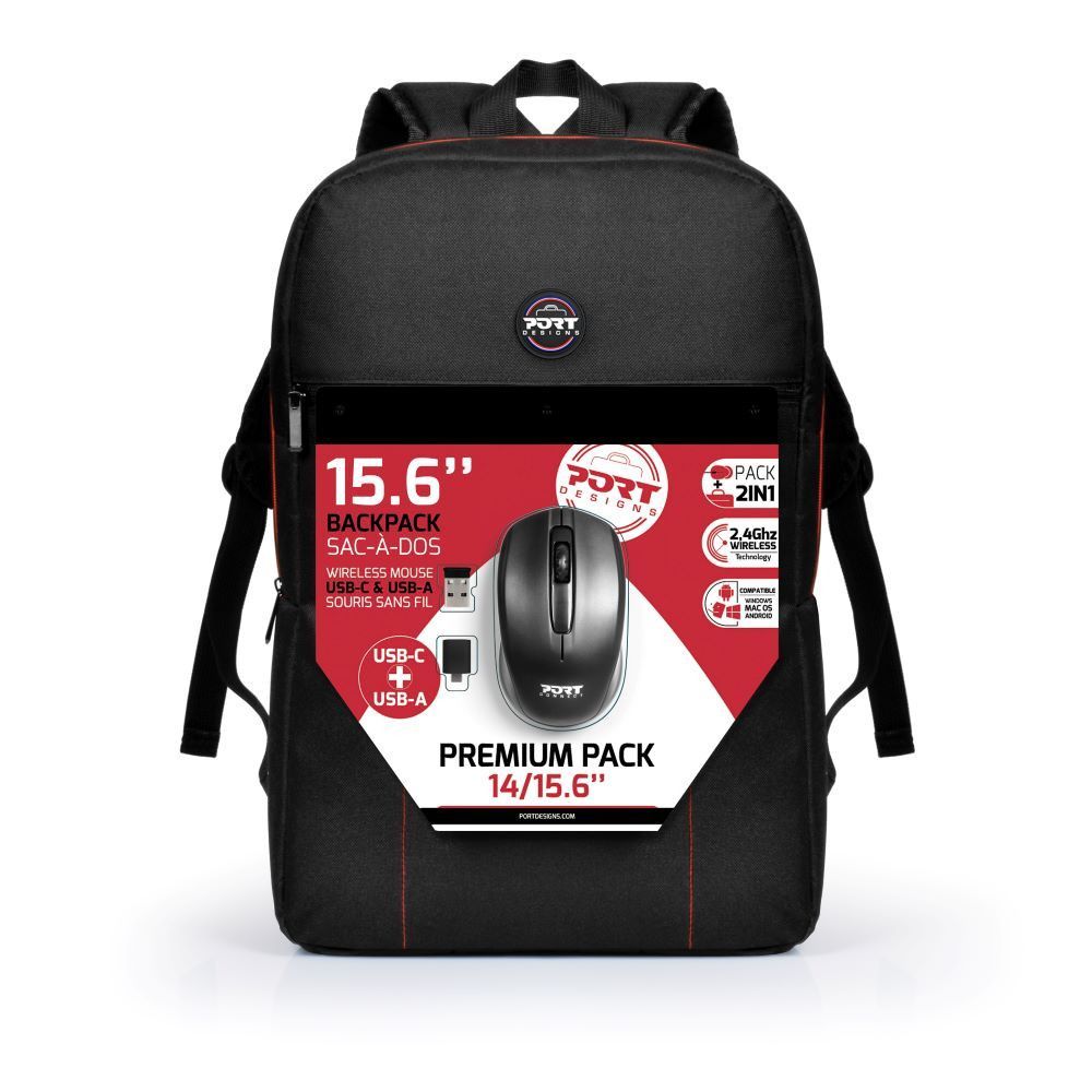 Port Designs Pack Backpack + Wireless Mouse 15,6" Black Port Designs Pack Backpack + Wireless Mouse 15,6" Black