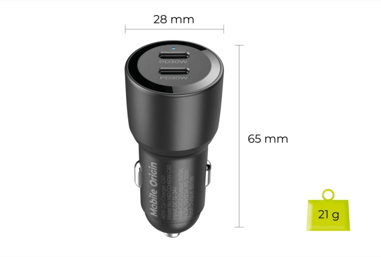 Mobile Origin Car Charger 60W 2 USB-C CA11 Black Mobile Origin Car Charger 60W 2 USB-C CA11 Black