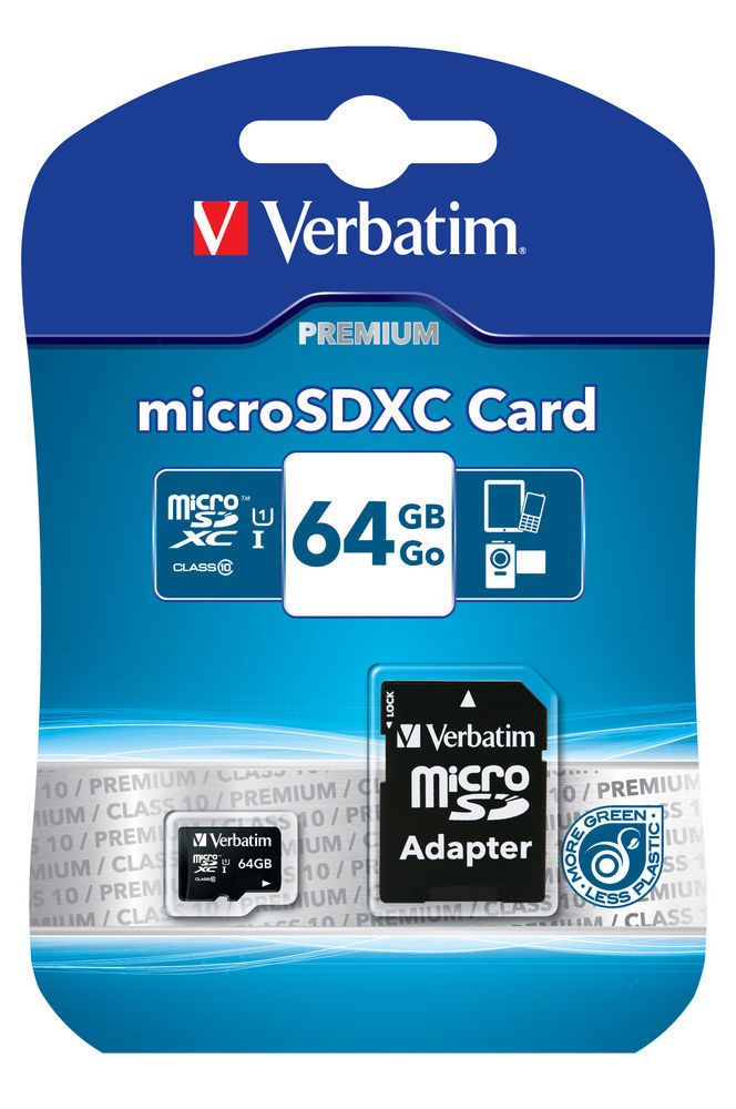 Verbatim 64GB microSDXC Class10 + adapterrel Verbatim 64GB microSDXC Class10 + adapterrel