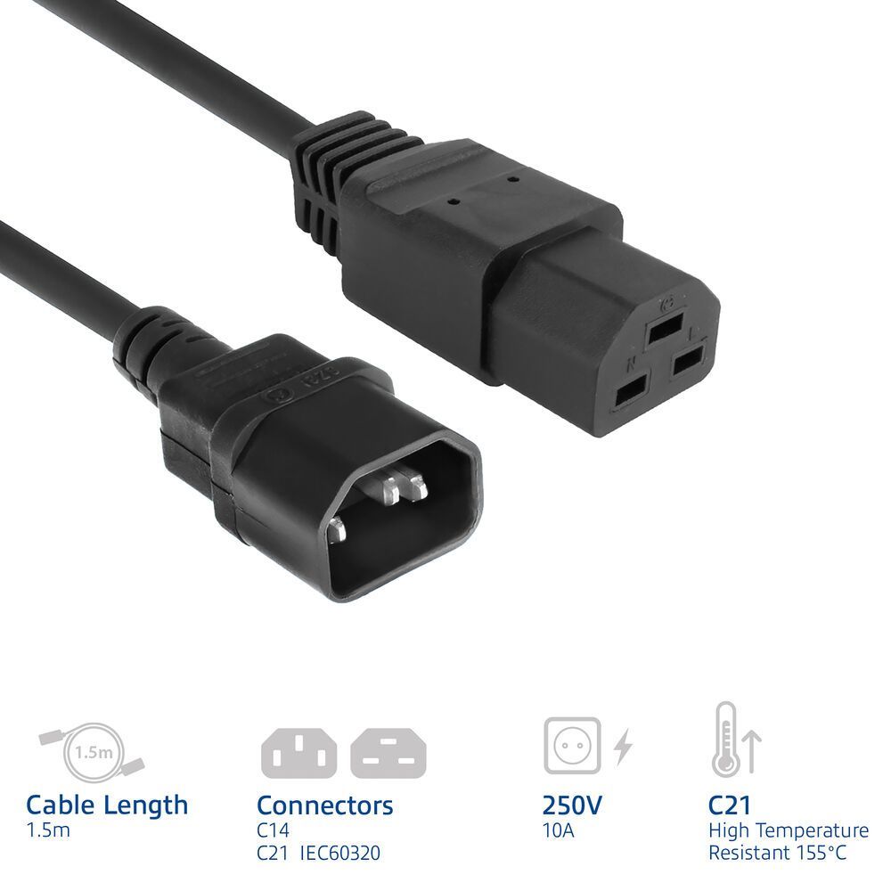 ACT Powercord C14 male- C21 famale 1m Black ACT Powercord C14 male- C21 famale 1m Black