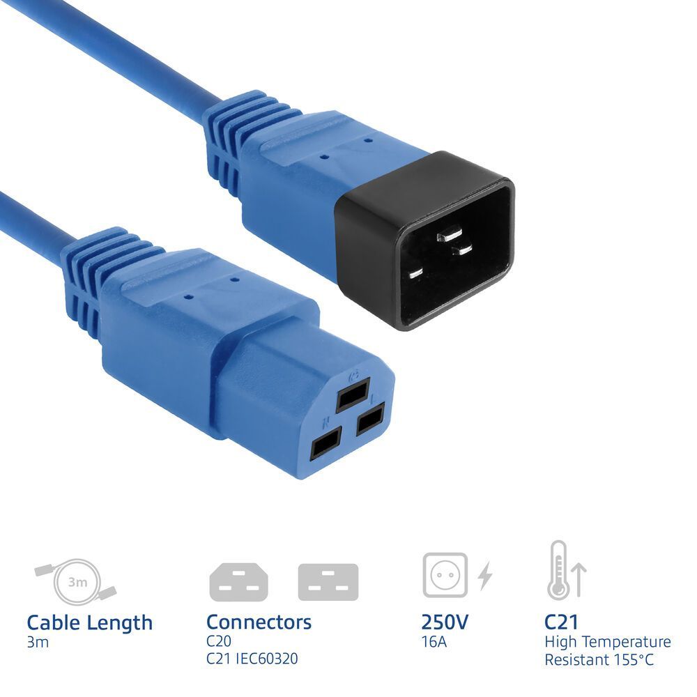ACT Powercord C20 male - C21 famale 3m Blue ACT Powercord C20 male - C21 famale 3m Blue