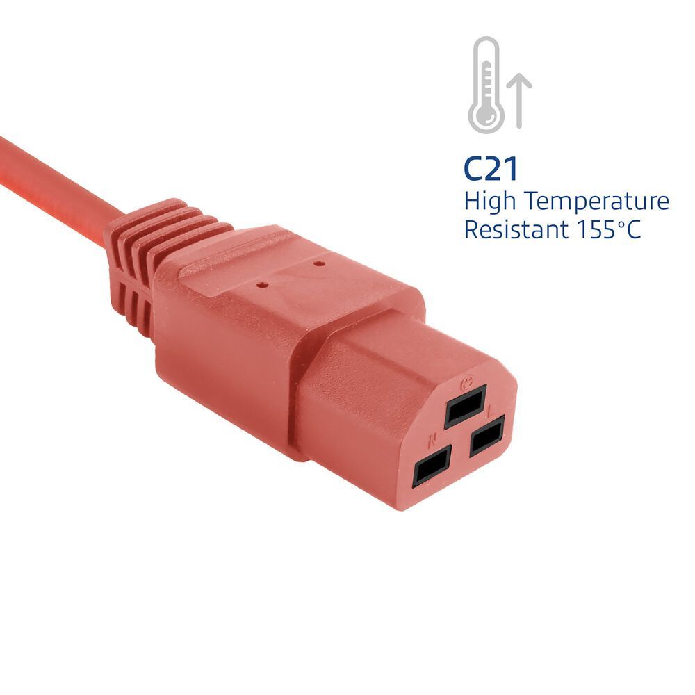 ACT Powercord C20 male - C21 famale 1m Red ACT Powercord C20 male - C21 famale 1m Red