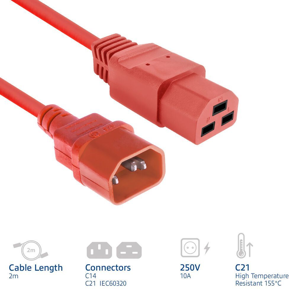 ACT Powercord C14 male- C21 famale 2m Red ACT Powercord C14 male- C21 famale 2m Red