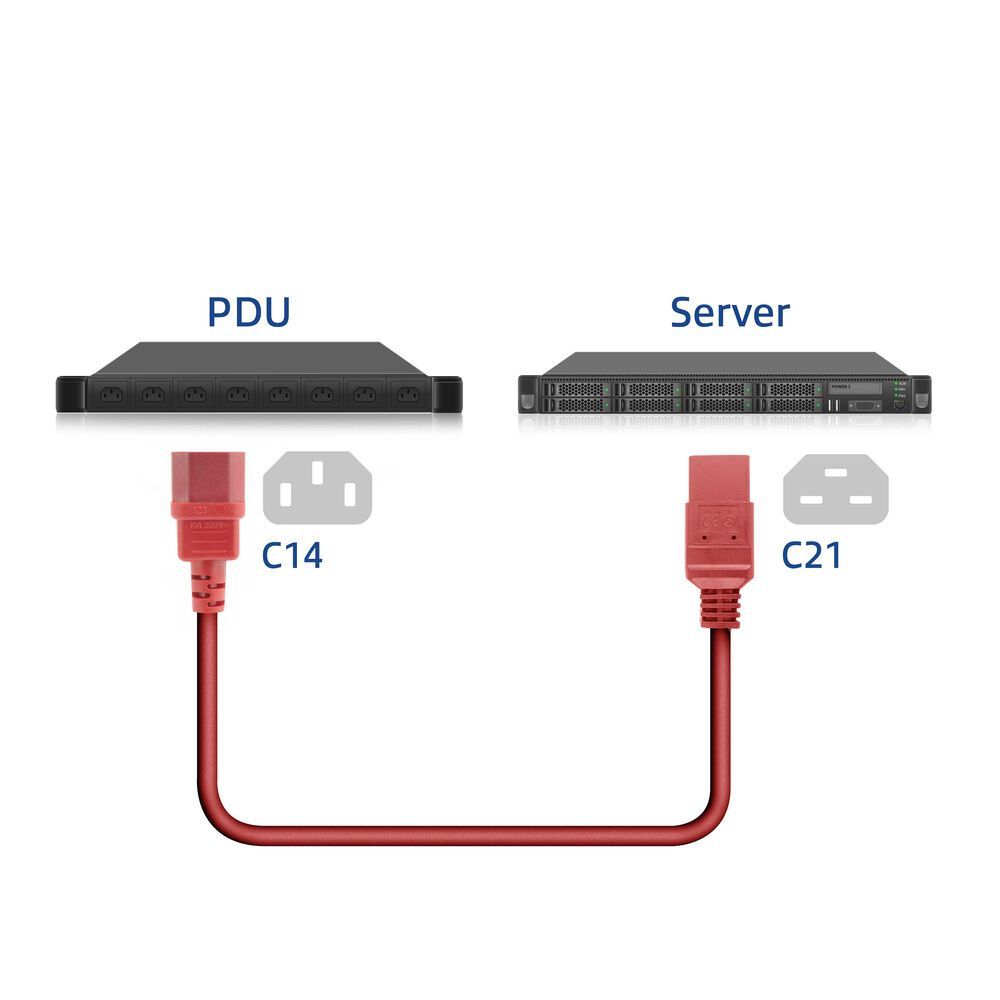 ACT Powercord C14 male- C21 famale 2,5m Red ACT Powercord C14 male- C21 famale 2,5m Red