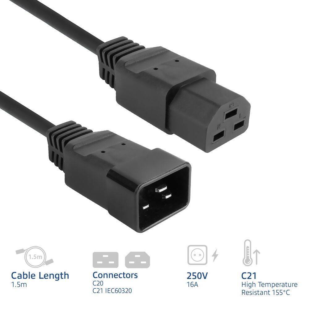 ACT Powercord C20 male - C21 famale 1,5m Black ACT Powercord C20 male - C21 famale 1,5m Black