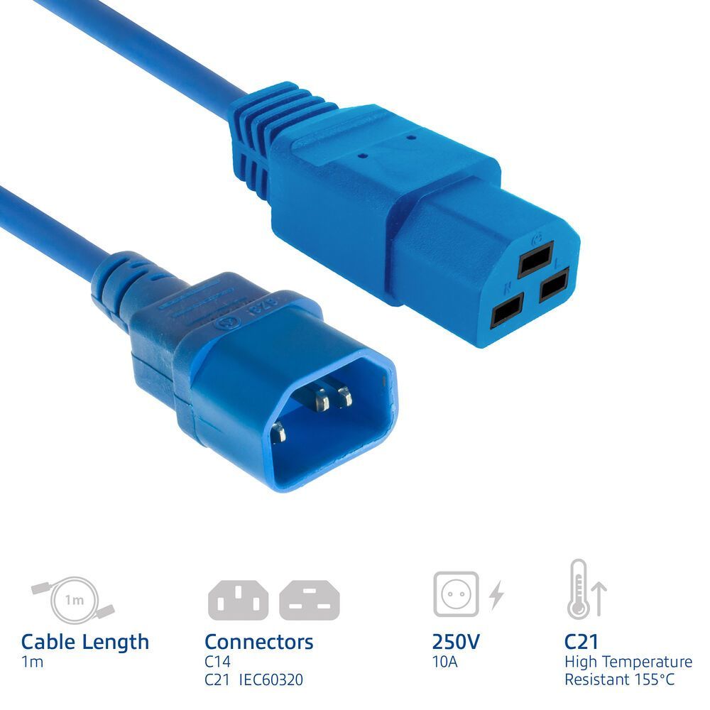 ACT Powercord C14 male- C21 famale 1m Blue ACT Powercord C14 male- C21 famale 1m Blue