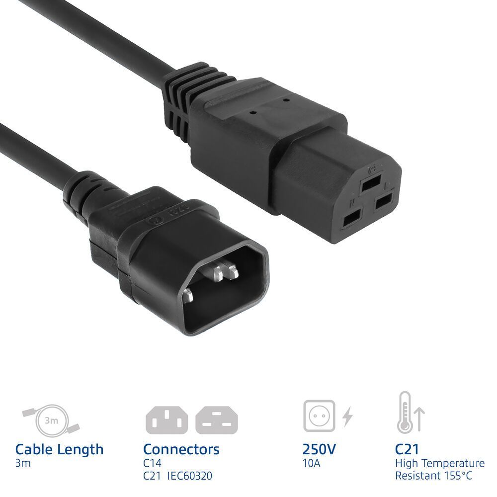 ACT Powercord C14 male- C21 famale 3m Black ACT Powercord C14 male- C21 famale 3m Black