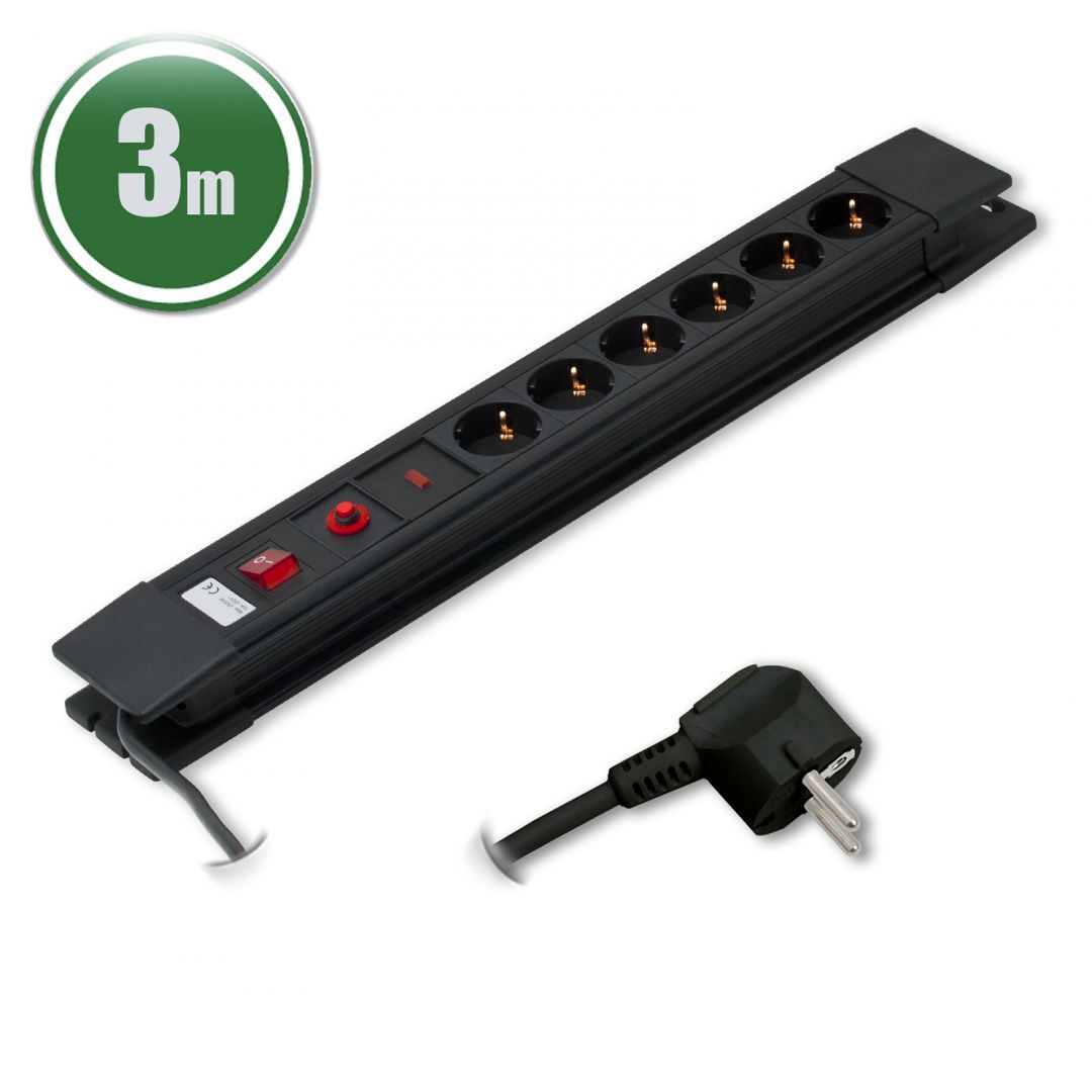 Delight Túlfeszültségvédő Kapcsolóval 6DIN 3m Black Delight Túlfeszültségvédő Kapcsolóval 6DIN 3m Black