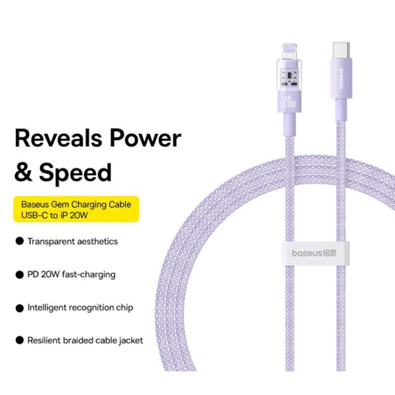 Baseus Gem USB-C to iP lightning fast charging cable 20W 1m Purple