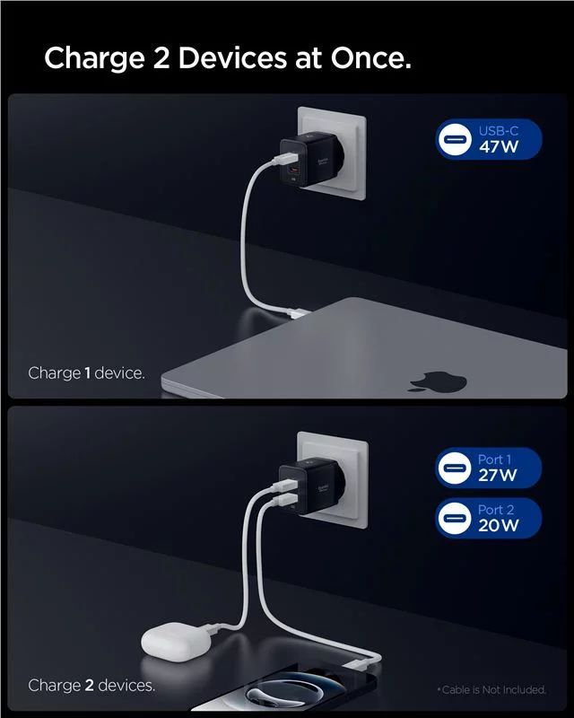 Spigen Essential 47W Wall Charger Black Spigen Essential 47W Wall Charger Black