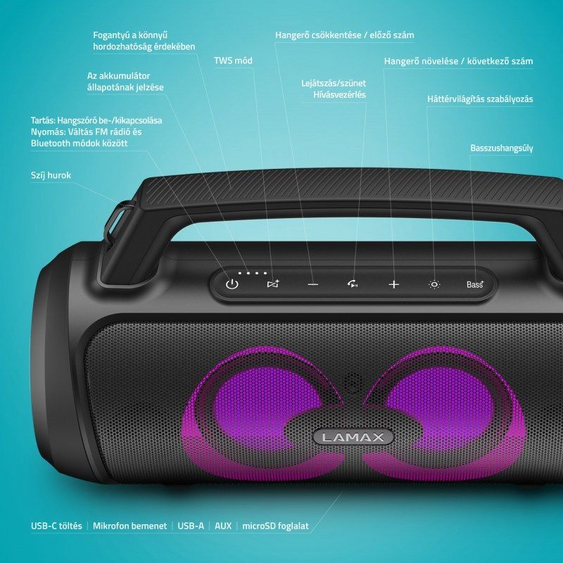 Lamax PartyGo1 Play Bluetooth Party Speaker Black Lamax PartyGo1 Play Bluetooth Party Speaker Black