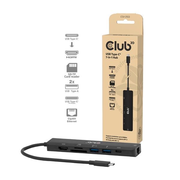 Club3D USB Type-C 7-in-1 Hub Black