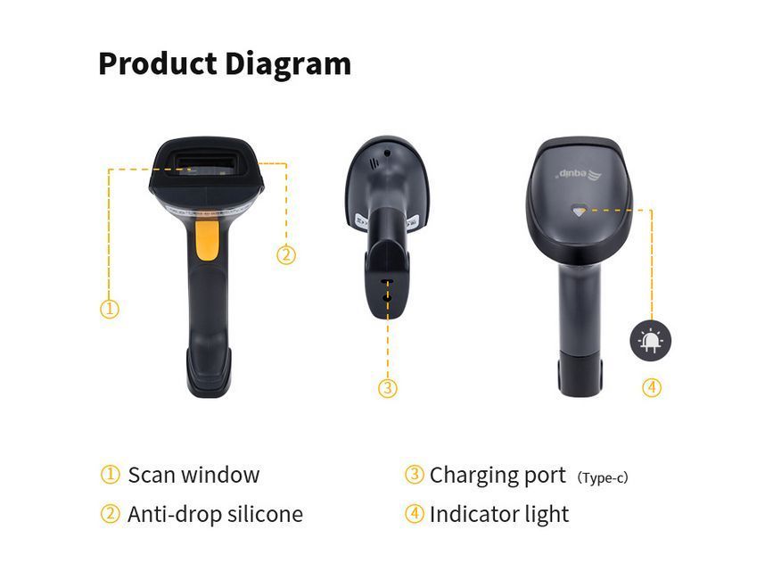 EQuip Wireless 2D Barcode Scanner with Stand Vonalkódolvasó Black EQuip Wireless 2D Barcode Scanner with Stand Vonalkódolvasó Black