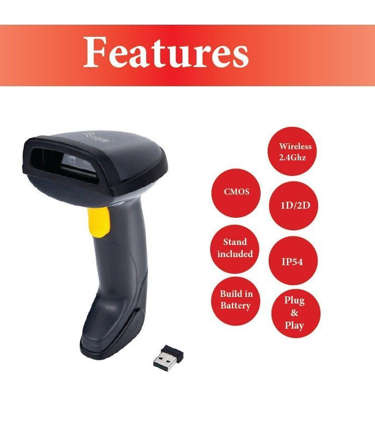 EQuip Wireless 2D Barcode Scanner with Stand Vonalkódolvasó Black EQuip Wireless 2D Barcode Scanner with Stand Vonalkódolvasó Black