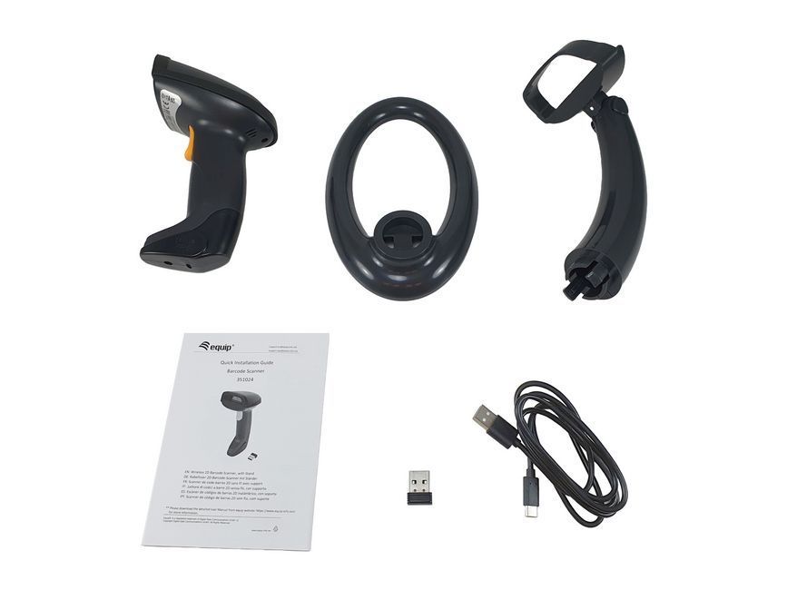EQuip Wireless 2D Barcode Scanner with Stand Vonalkódolvasó Black EQuip Wireless 2D Barcode Scanner with Stand Vonalkódolvasó Black