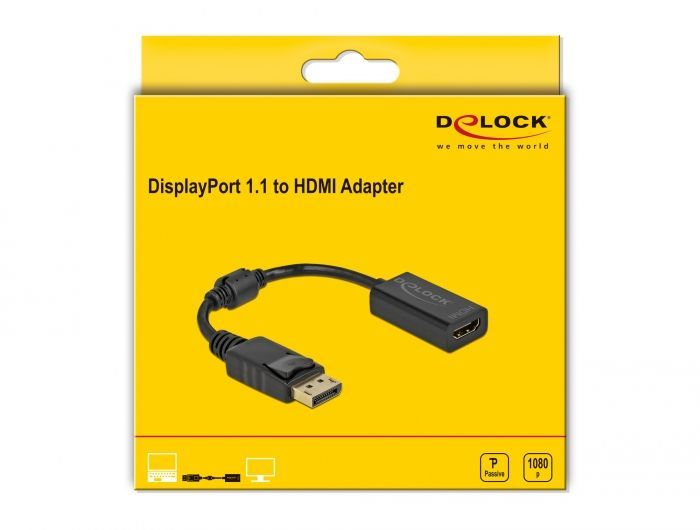 DeLock Adapter DisplayPort 1.1 male to HDMI female Passive 0,15m Black DeLock Adapter DisplayPort 1.1 male to HDMI female Passive 0,15m Black