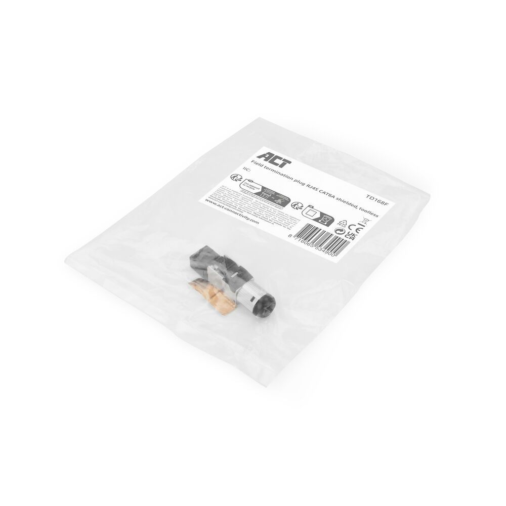 ACT Field termination plug RJ45 CAT6A shielded, toolless, 4PPoE 100W ACT Field termination plug RJ45 CAT6A shielded, toolless, 4PPoE 100W