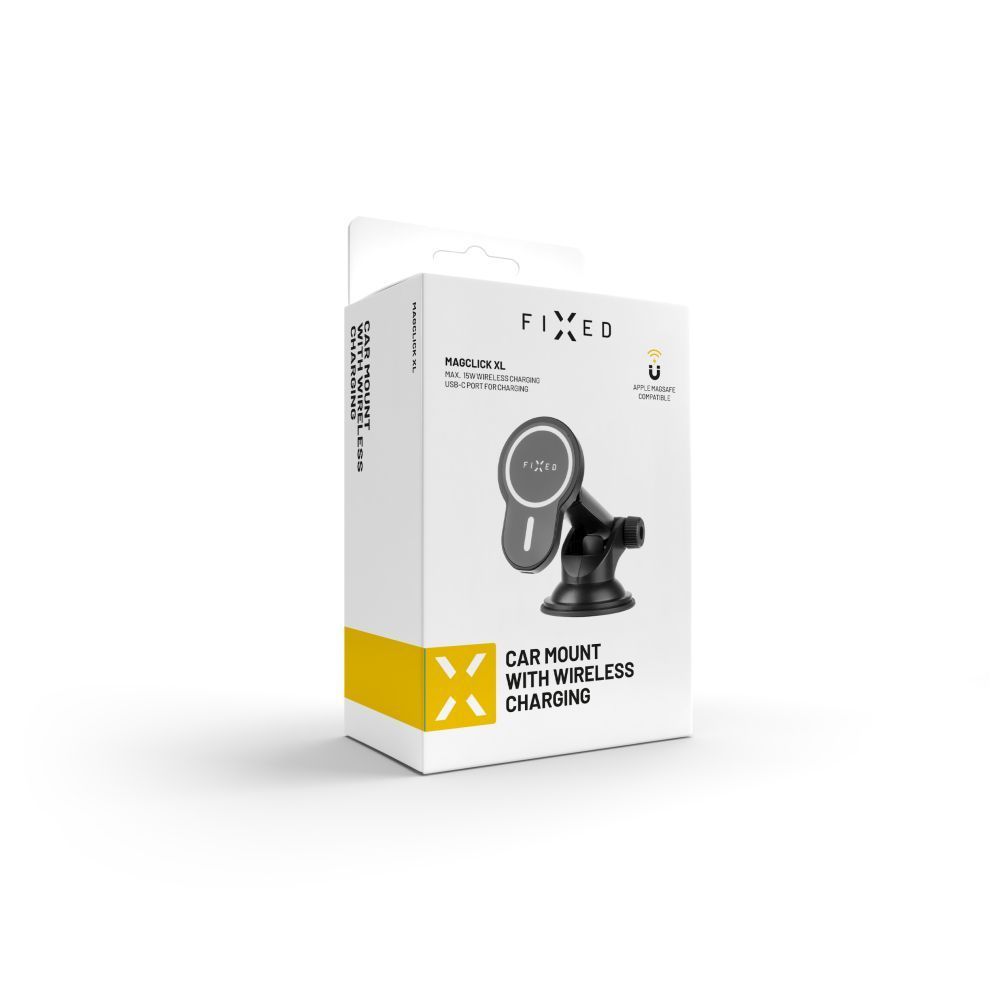 FIXED MagClick XL vezeték nélküli töltő MagSafe tartóval 15W, fekete FIXED MagClick XL vezeték nélküli töltő MagSafe tartóval 15W, fekete