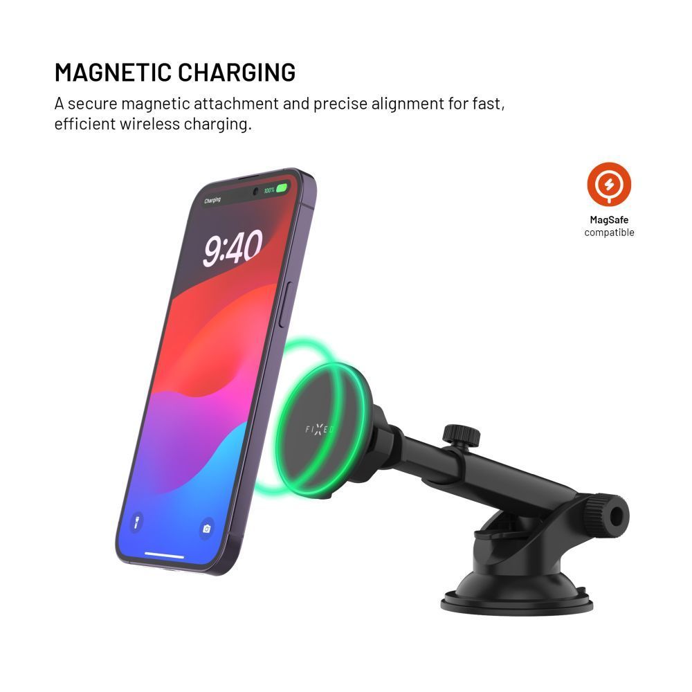FIXED MagRound 2 XL Qi2 autós tartó wireless töltővel, fekete