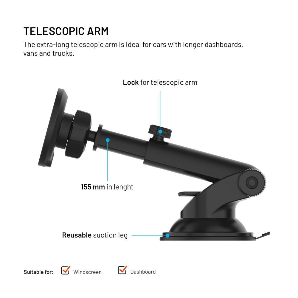 FIXED MagRound 2 XL Qi2 autós tartó wireless töltővel, fekete