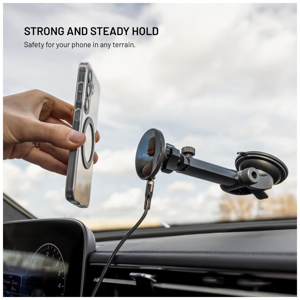 FIXED MagRound 2 XL Qi2 autós tartó wireless töltővel, fekete