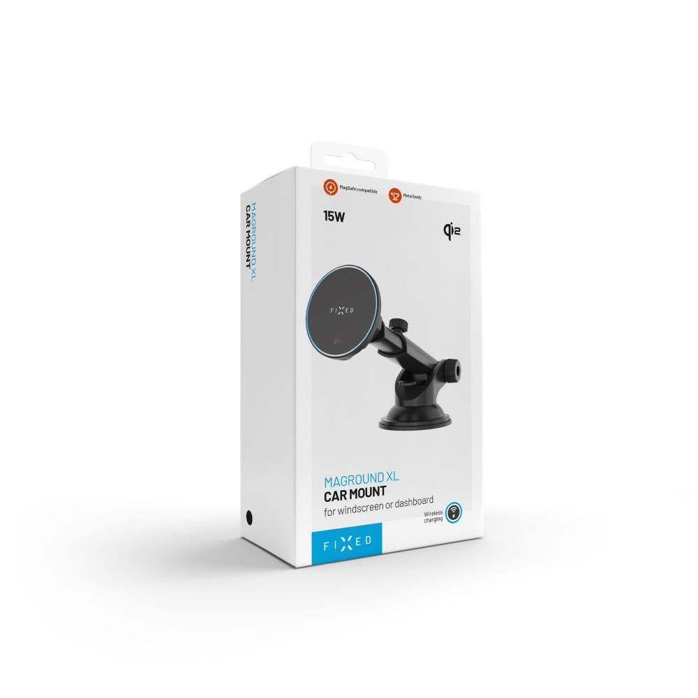 FIXED MagRound 2 XL Qi2 autós tartó wireless töltővel, fekete