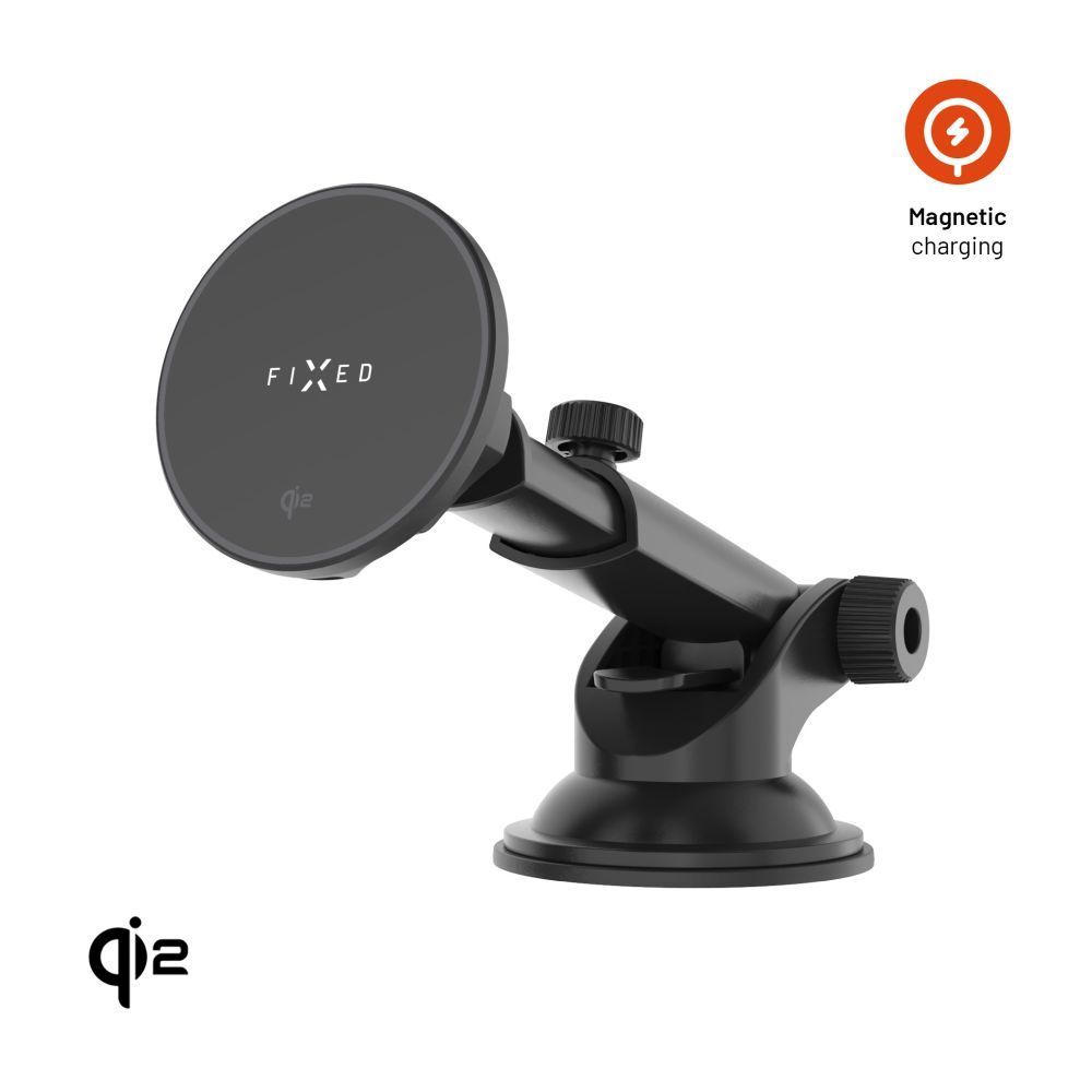 FIXED MagRound 2 XL Qi2 autós tartó wireless töltővel, fekete