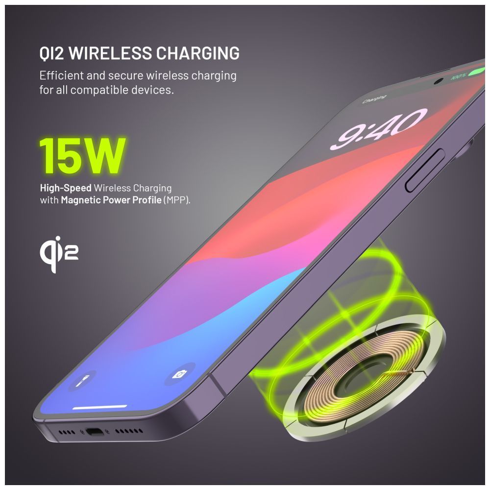 FIXED MagRound 2 Qi2 autós tartó wireless töltővel, fekete