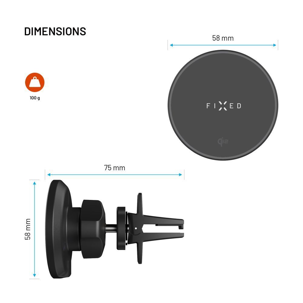 FIXED MagRound 2 Qi2 autós tartó wireless töltővel, fekete