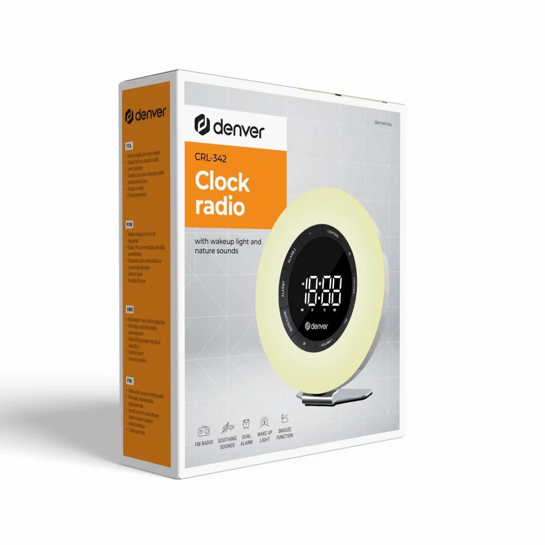 Denver CRL-342 FM clock radio with wakeup light & nature sounds White