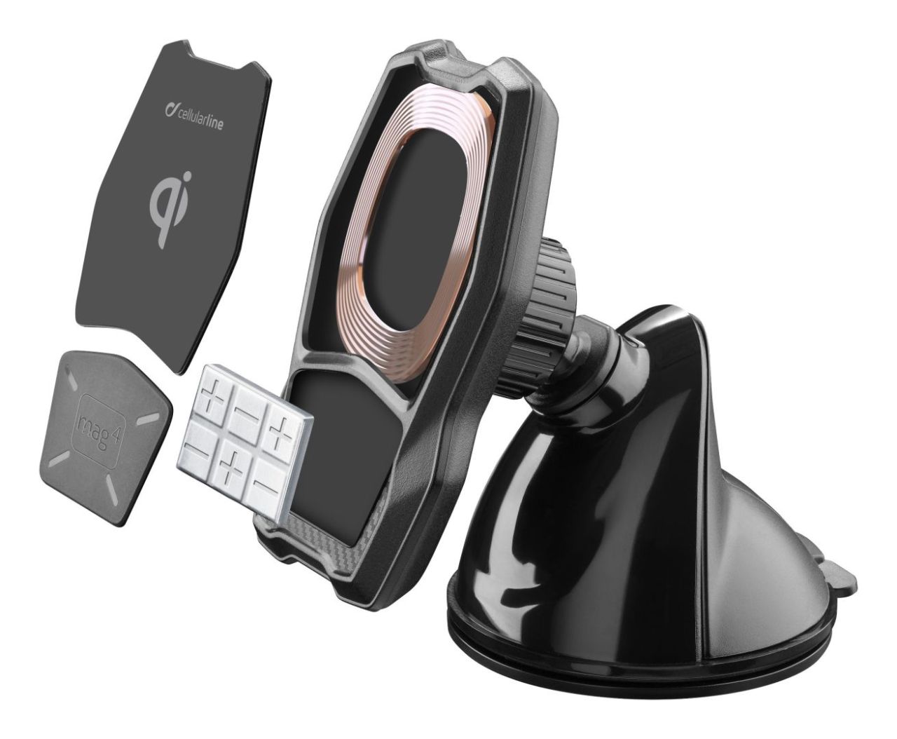 FIXED Mágneses tartó tapadókoronggal és vezeték nélküli töltéssel, fekete FIXED Mágneses tartó tapadókoronggal és vezeték nélküli töltéssel, fekete