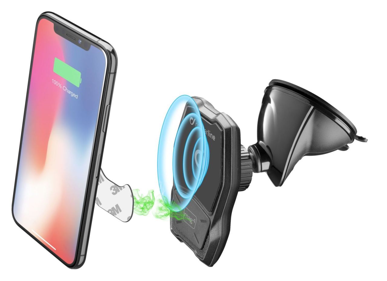 FIXED Mágneses tartó tapadókoronggal és vezeték nélküli töltéssel, fekete FIXED Mágneses tartó tapadókoronggal és vezeték nélküli töltéssel, fekete