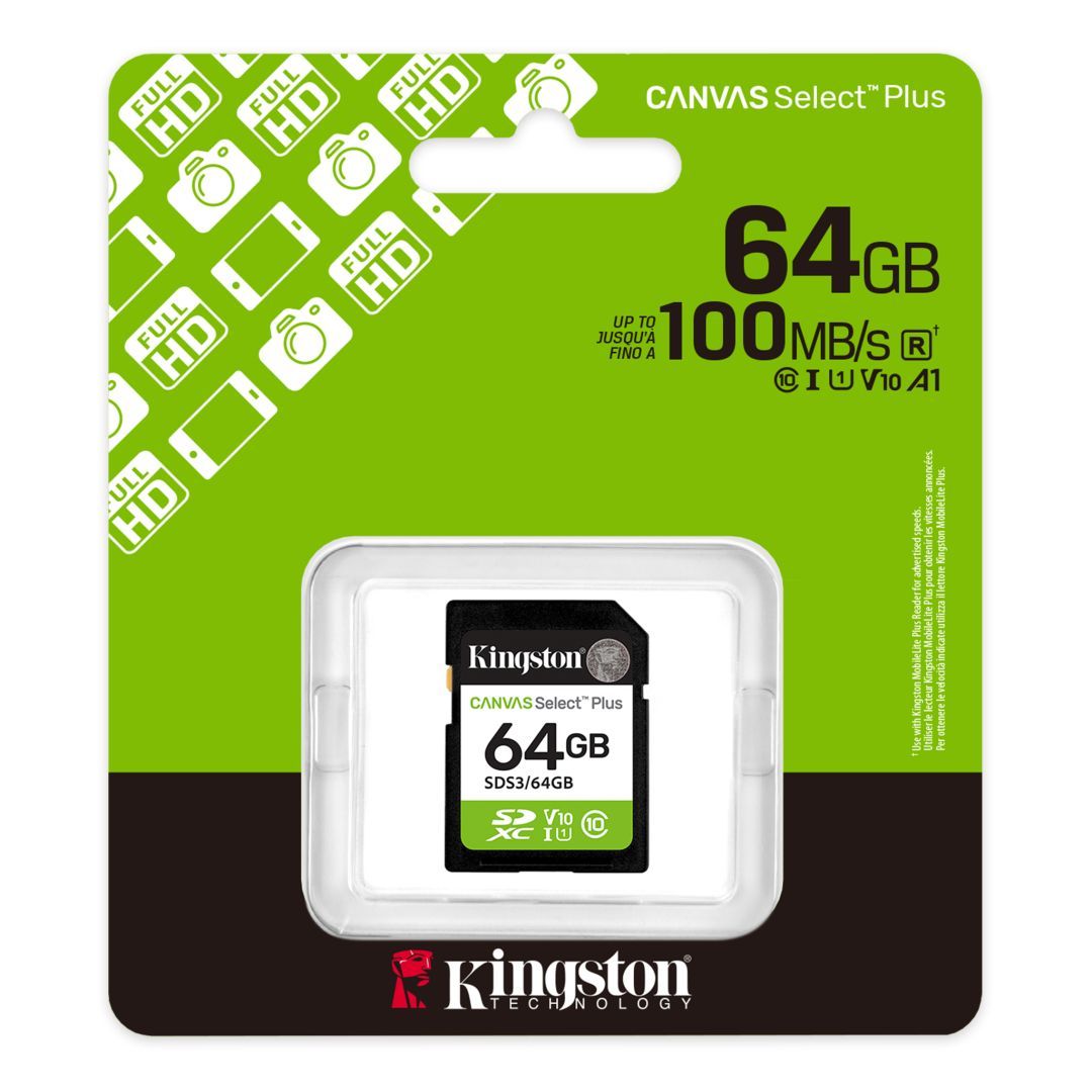 Kingston 64GB SDXC Canvas Select Plus Gen3 Class 10 UHS-I U1 V10