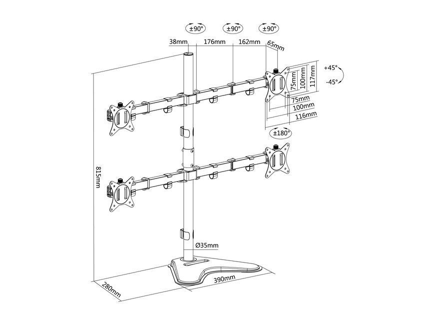 EQuip 17"-32" Articulating Quad Monitor Tabletop Stand Black EQuip 17"-32" Articulating Quad Monitor Tabletop Stand Black