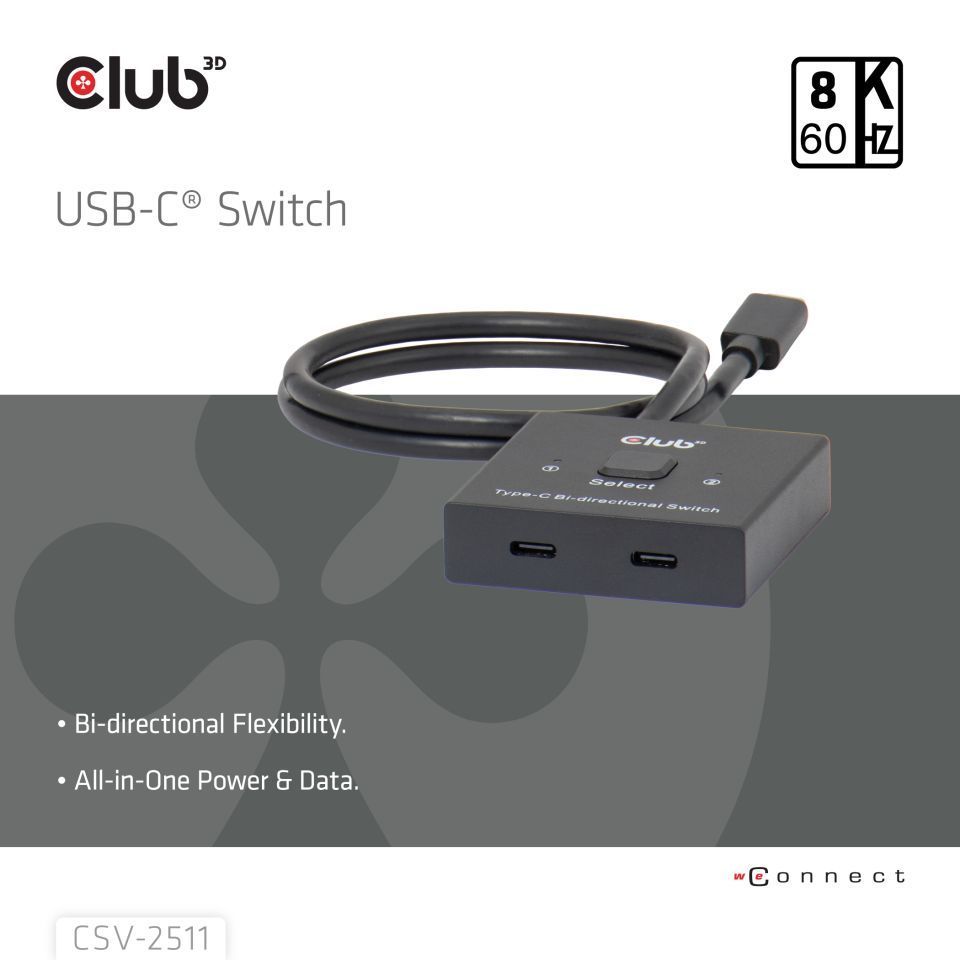 Club3D USB-C Bi-Directional Video + Data + PD Switch Club3D USB-C Bi-Directional Video + Data + PD Switch