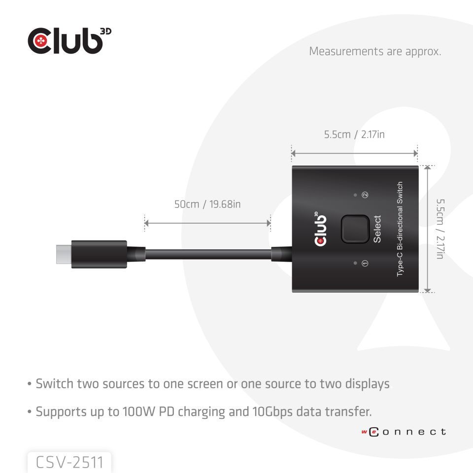 Club3D USB-C Bi-Directional Video + Data + PD Switch Club3D USB-C Bi-Directional Video + Data + PD Switch