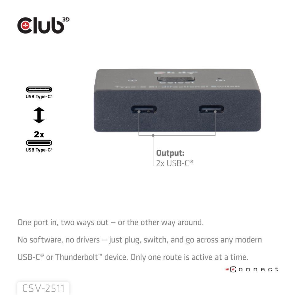 Club3D USB-C Bi-Directional Video + Data + PD Switch Club3D USB-C Bi-Directional Video + Data + PD Switch