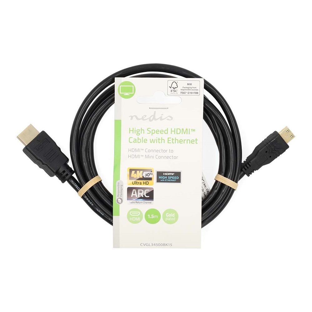 Nedis mini HDMI to HDMI Cable 1,5m Black Nedis mini HDMI to HDMI Cable 1,5m Black