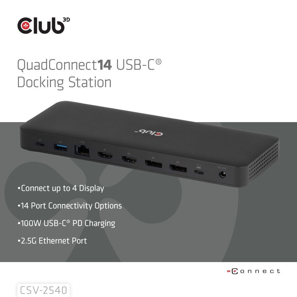 Club3D 14-1 USB-C Quad Display Docking Station Club3D 14-1 USB-C Quad Display Docking Station