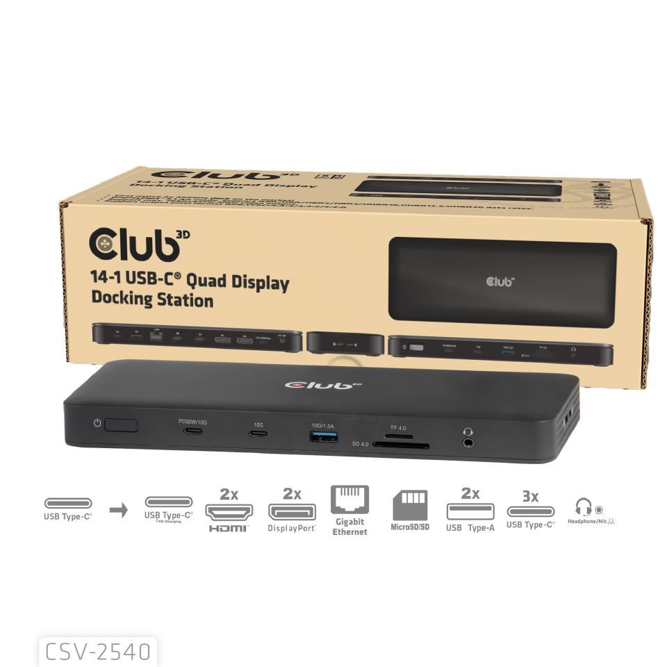 Club3D 14-1 USB-C Quad Display Docking Station Club3D 14-1 USB-C Quad Display Docking Station