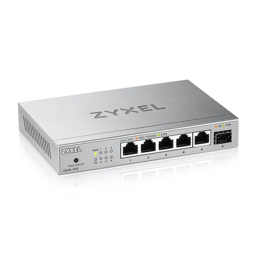 ZyXEL XMG-105 5 Ports 2,5G + 1 SFP+ MultiGig unmanaged Desktop Switch ZyXEL XMG-105 5 Ports 2,5G + 1 SFP+ MultiGig unmanaged Desktop Switch