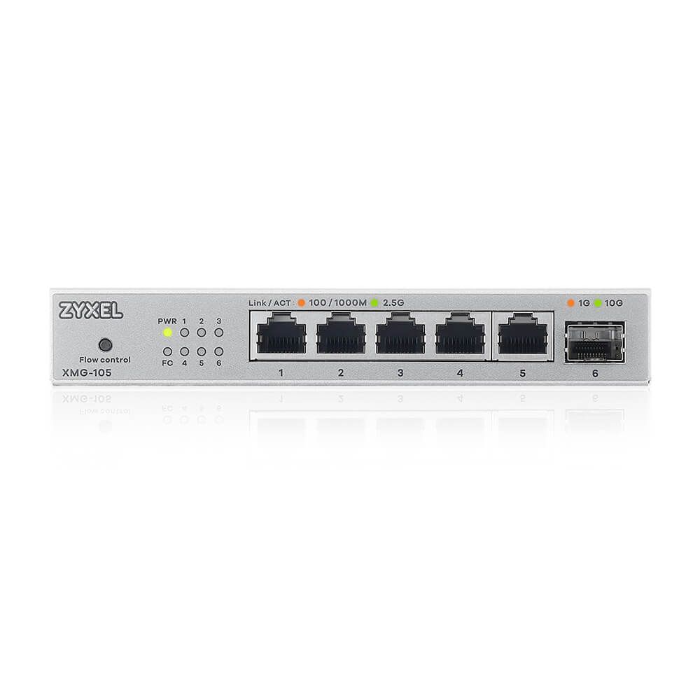ZyXEL XMG-105 5 Ports 2,5G + 1 SFP+ MultiGig unmanaged Desktop Switch ZyXEL XMG-105 5 Ports 2,5G + 1 SFP+ MultiGig unmanaged Desktop Switch